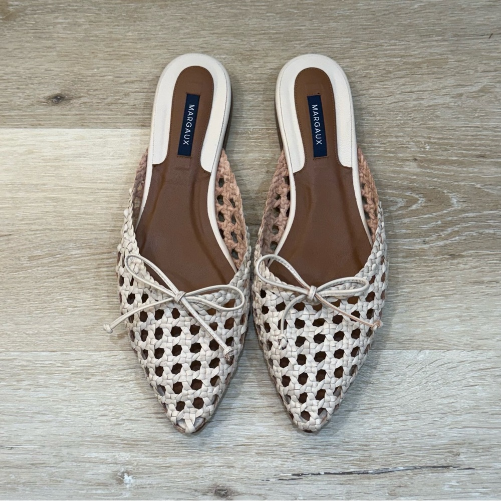 Margaux Cream Woven Pointed-Toe Mule Flats
